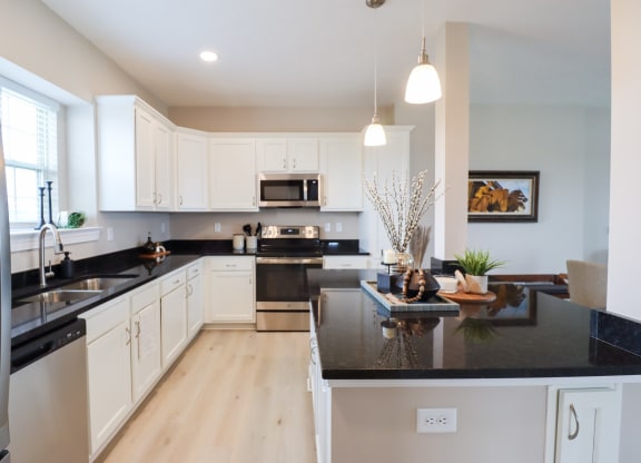 Modern Kitchen at The Strand Luxury 2 bedroom townhomes in Grove City Ohio near Columbus