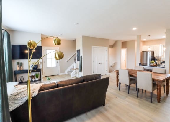 Living room at The Strand at Beulah Luxury 2 bedroom Townhomes for rent in Grove City Ohio