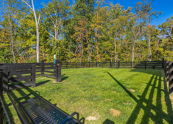 A backyard with a fence and a bench.