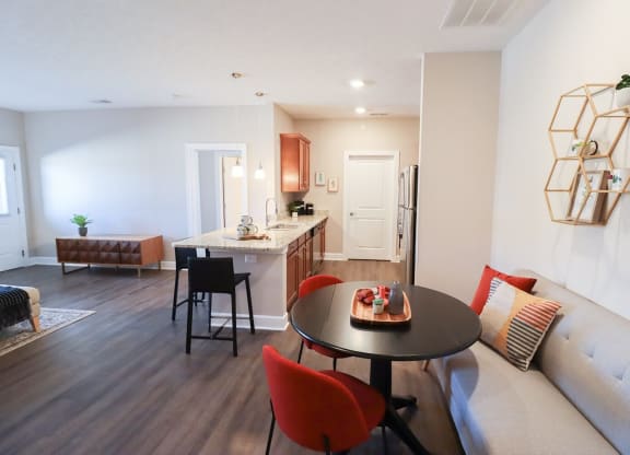a living room with a couch and a table