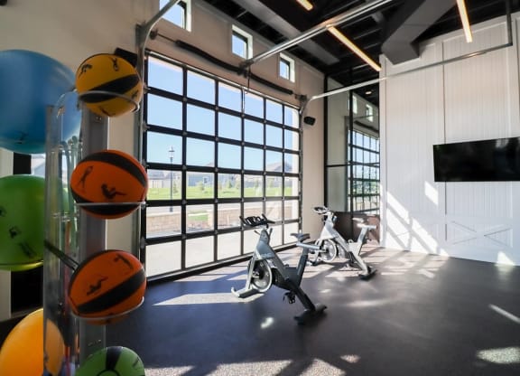 exercise equipment in the gym at the lofts at