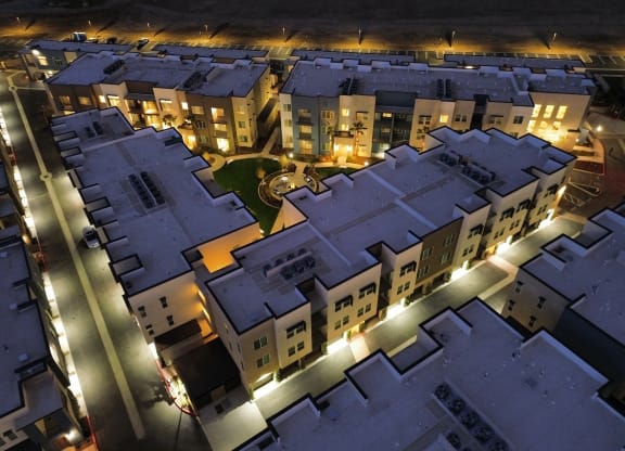 a birds eye view of a neighbourhood at night with street lightsat Westbury Apartments, Rancho Cucamonga, CA, 91739