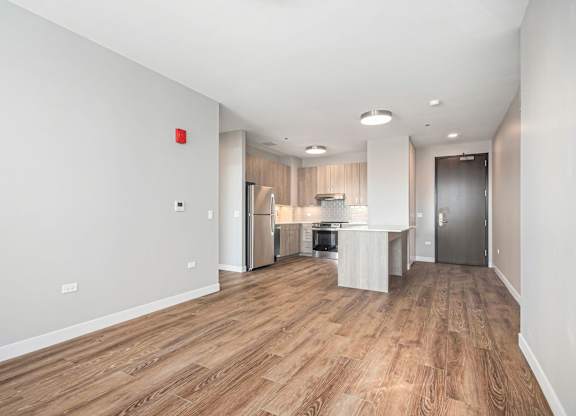 Living Room with Plank Wood Style Flooring at Thrive Exchange, Chicago, IL, 60617