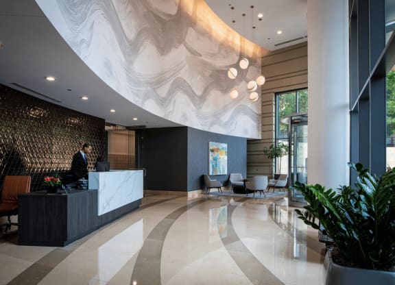 Updated lobby and reception area at Kingsbury Plaza, Illinois, 60654