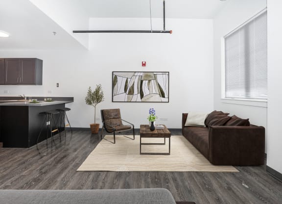a living room with a couch and a coffee table