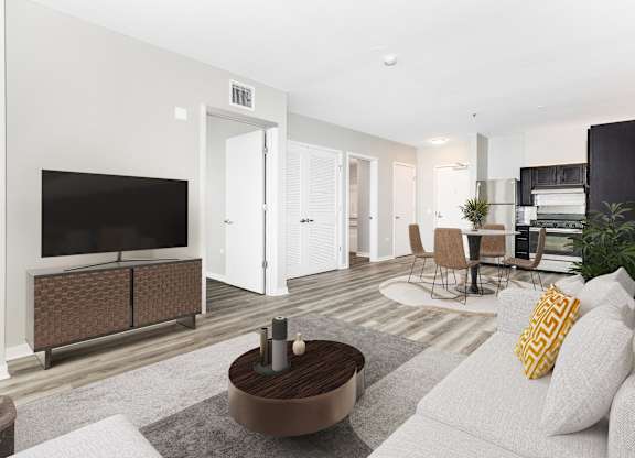a living room with a couch and a tv