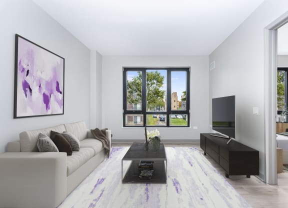 a living room with a couch and a coffee table