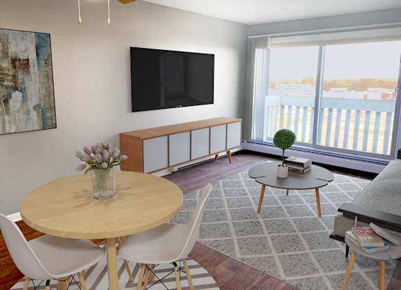Living dining combo with modern furniture at Cedarvale Highlands Apartments, Minnesota