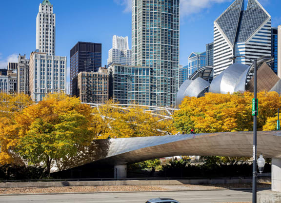 a view of the city with the city skyline in the backgroundat Columbus Plaza, Chicago, IL, 60601