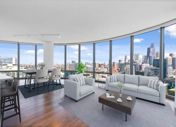 Living Room With Expansive Window at Kingsbury Plaza, Chicago, Illinois