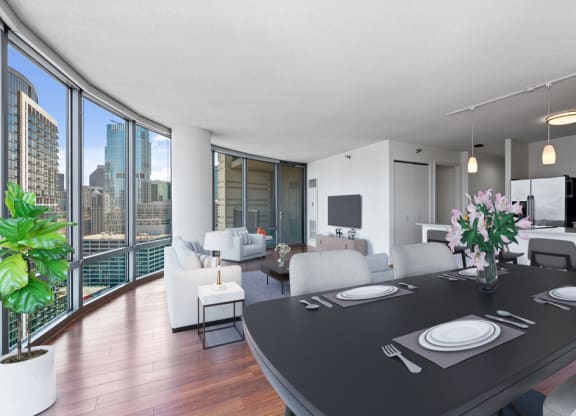 Dining Room With Living Area at Kingsbury Plaza, Chicago, IL, 60654