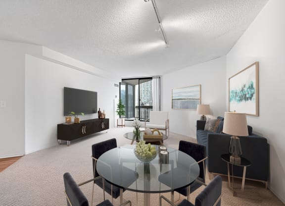 Dining Area With Living Room at Asbury Plaza, Chicago, Illinois