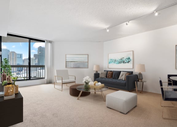 Carpeted Living Room at Asbury Plaza, Chicago, 60654