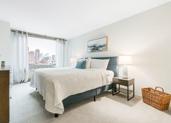 Comfortable Bedroom With Large Window at Elm Street Plaza, Chicago, IL