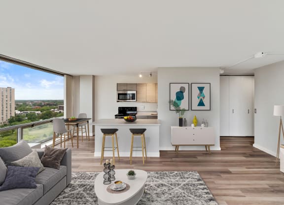 Living Room With Kitchen at The Pavilion, Detroit, MI, 48207
