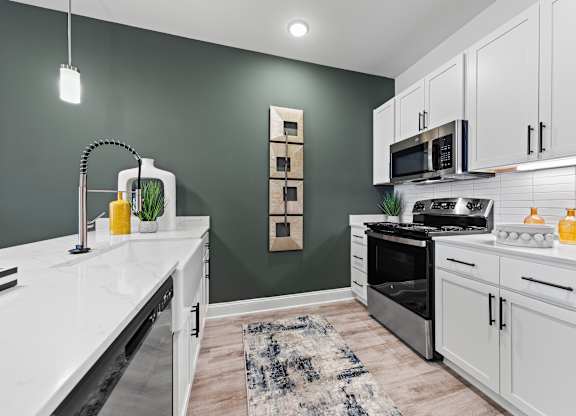 Kitchen with stove top oven at Views at Flowers, Clayton, North Carolina