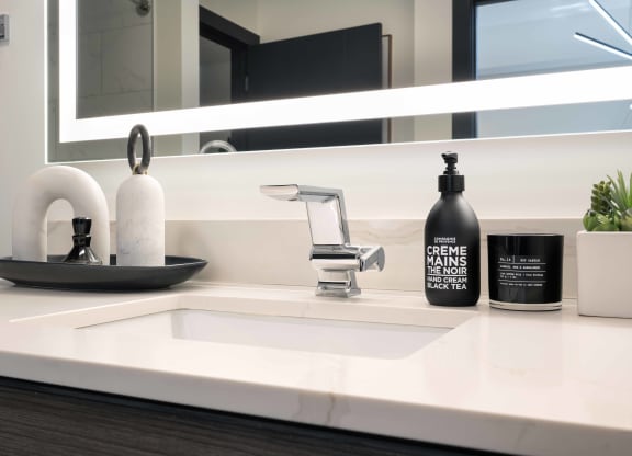 a bathroom with a sink and a mirror  at 220 Meridian, Indianapolis, IN 46204