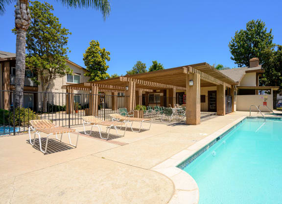 our apartments showcase an unique swimming pool at Oak Terrace Senior Apts, California, 92543