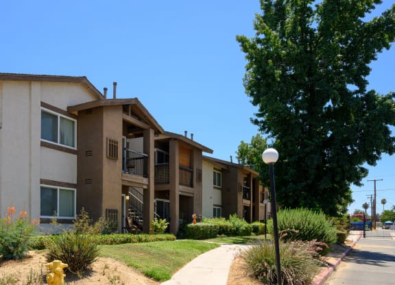 our apartments offer a walkway to the community at Oak Terrace Senior Apts, Hemet, CA 92543