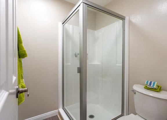 a bathroom with a shower and a toilet at Mountainview Venture, Covina, CA