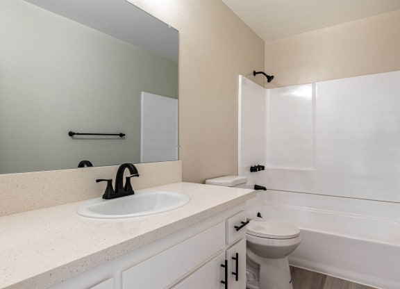 the preserve at ballantyne commons apartment bathroom with sink toilet and shower at Colima Terrace Apts, Rowland Heights, 91748