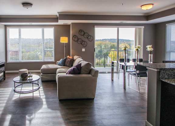 a living room with a view  at Victoria Park and V2 Apartments, Minnesota, 55102