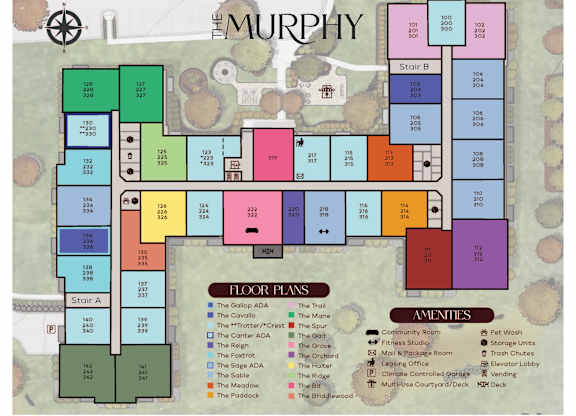 A floor plan of a building named The Murphy with various rooms and floor plans indicated.