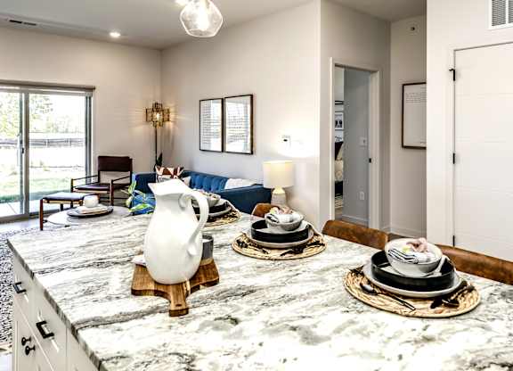 Modern kitchen model at Edge 204 in Omaha, NE