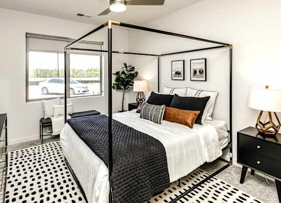 Modern bedroom model at Edge 204 in Omaha, NE