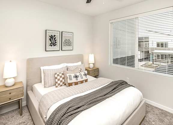 Modern bedroom at The Trails at North Streams in Omaha, NE