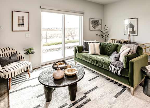 Modern living room at The Trails at North Streams in Omaha, NE