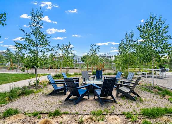 Patio and fire pit at Zelia on Seven, MN, 55416