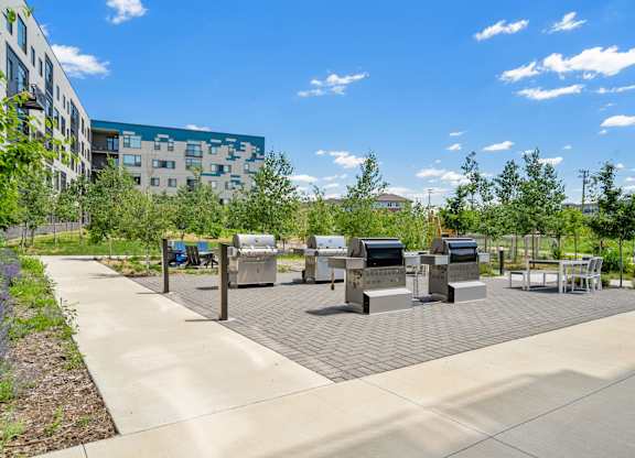 Grill and picnic area at Zelia on Seven, St Louis Park, MN