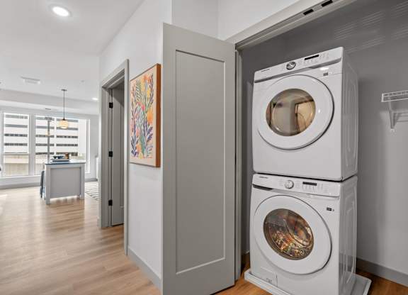 a washer and dryer in a closet