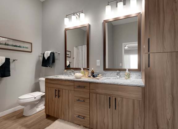 Brightly lit vanity space at Nuvelo at Parkside, Apple Valley, 55124