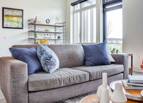 Sofa in living room at Central Park West, Minnesota, 55416