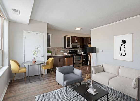 Living room with couch at The Palmer, Minneapolis, 55401