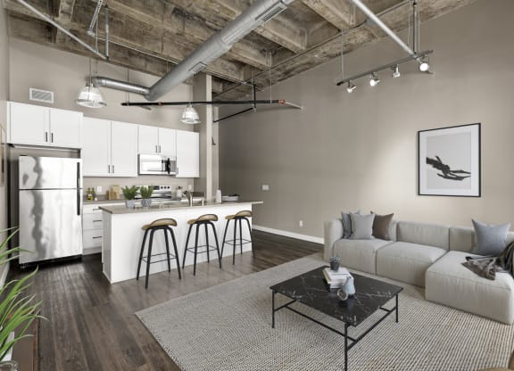 Living Room With Kitchen at Kellogg Square, Minnesota