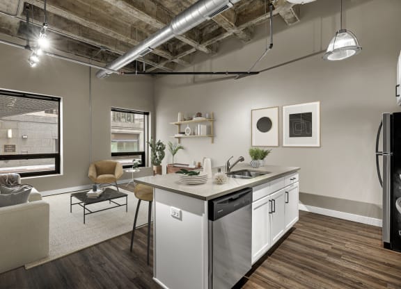 Kitchen and Living Room at Kellogg Square, St. Paul, Minnesota