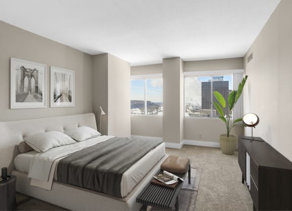 Bedroom with view at Kellogg Square, St. Paul, Minnesota