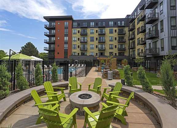 Be @ Axon Green Large Fire Pit and Building Exterior