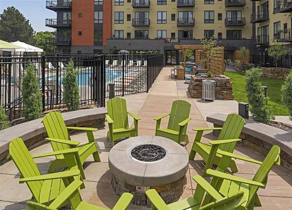 Be @ Axon Green Large Fire Pit and Building Exterior