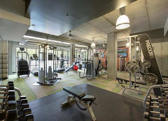 Be @ Axon Green  Large Fitness Center with Weight Machines and Dumbbells