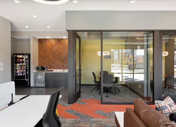 Community lounge and meeting spaces at Nuvelo at Parkside, Apple Valley