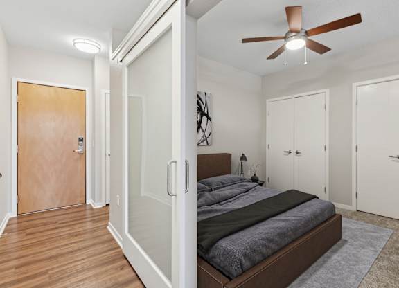 Bedroom With Ceiling Fan at The Palmer, Minnesota, 55401