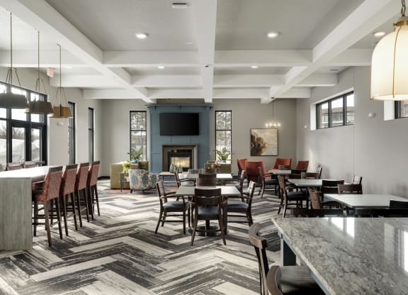 Indoor fireside lounge at Villages on McKnight, Minnesota, 55119