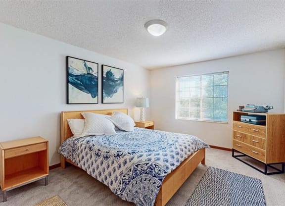 a bedroom with a bed and a dresser
