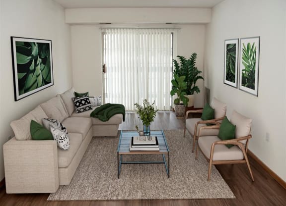 a living room with a couch and a coffee table