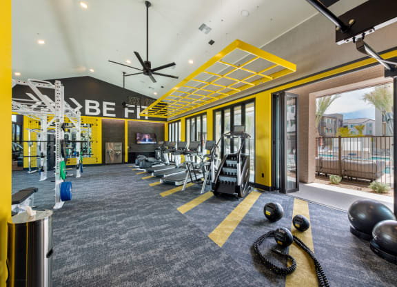 the gym at the flats at big tex apartments