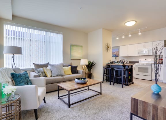 River House Apartments Living Room and Kitchen Area